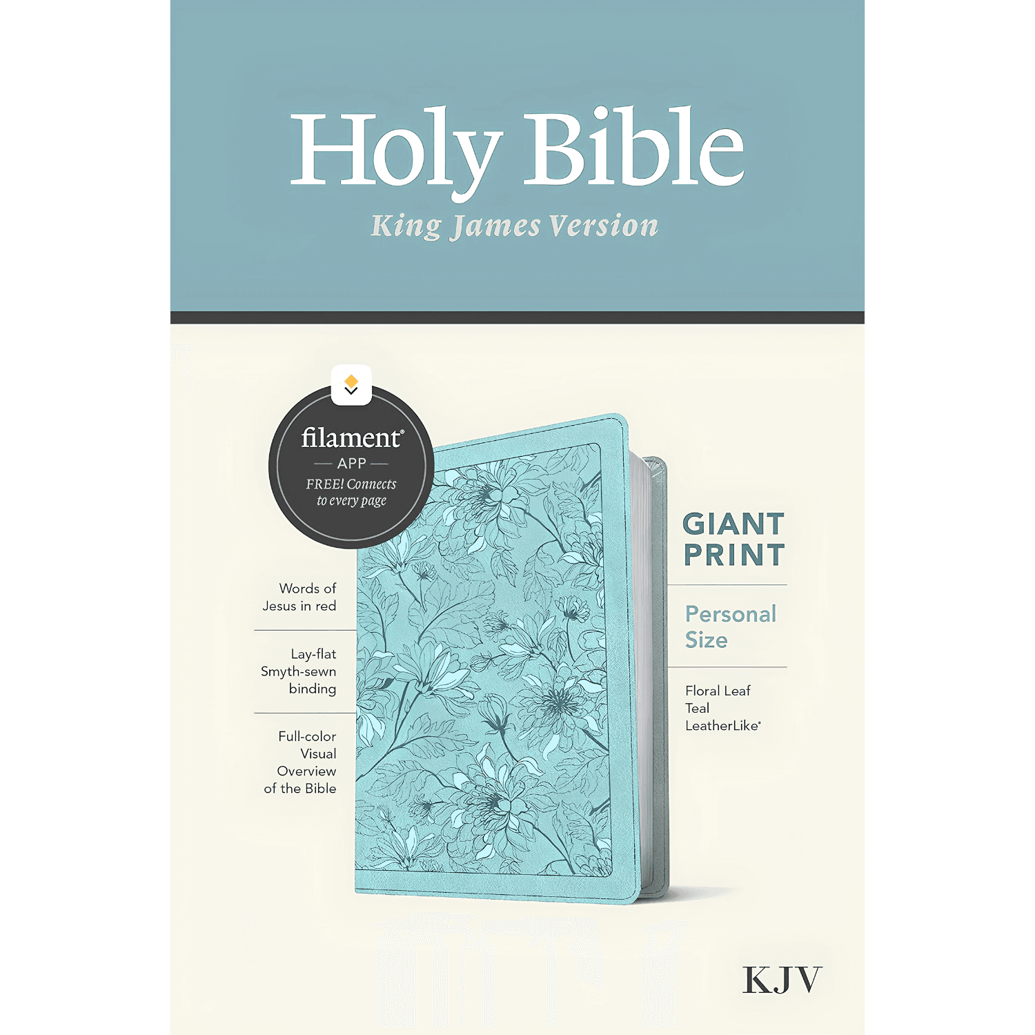 KJV Personal Size Giant Print Bible, Filament Enabled (LeatherLike, Floral Leaf Teal, Red Letter)