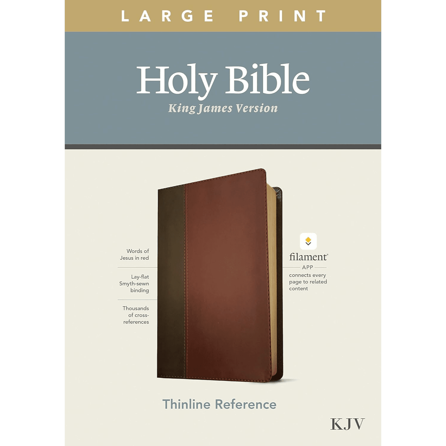 KJV Large Print Thinline Reference Bible, Filament Enabled, LeatherLike, Brown/Mahogany, Red Letter