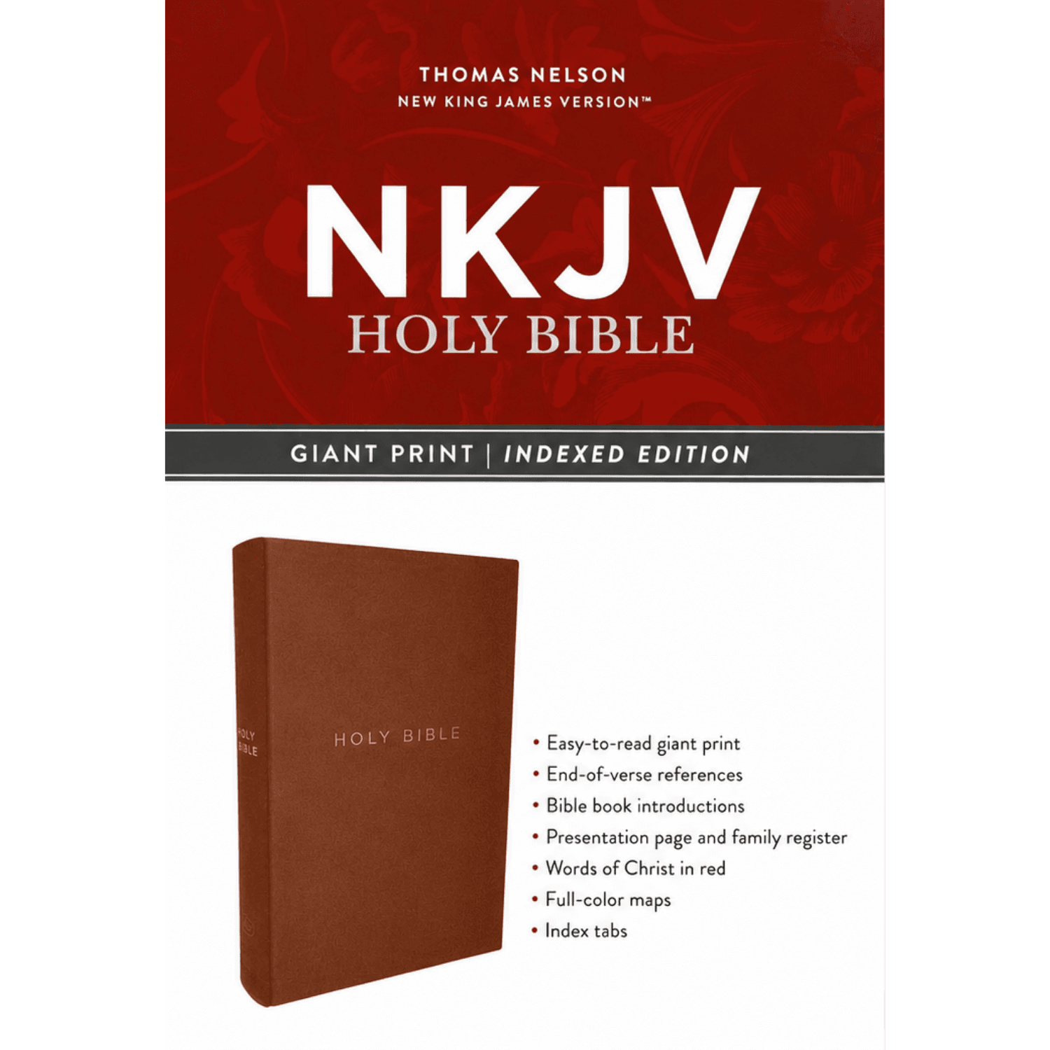NKJV Giant Print Holy Bible Indexed Edition Red Letter Brown Leathersoft